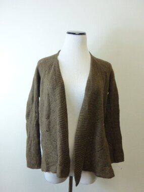 VINCE brown YAK WOOL textured LACEY knit CARDIGAN DRAPE open Sweater XS
